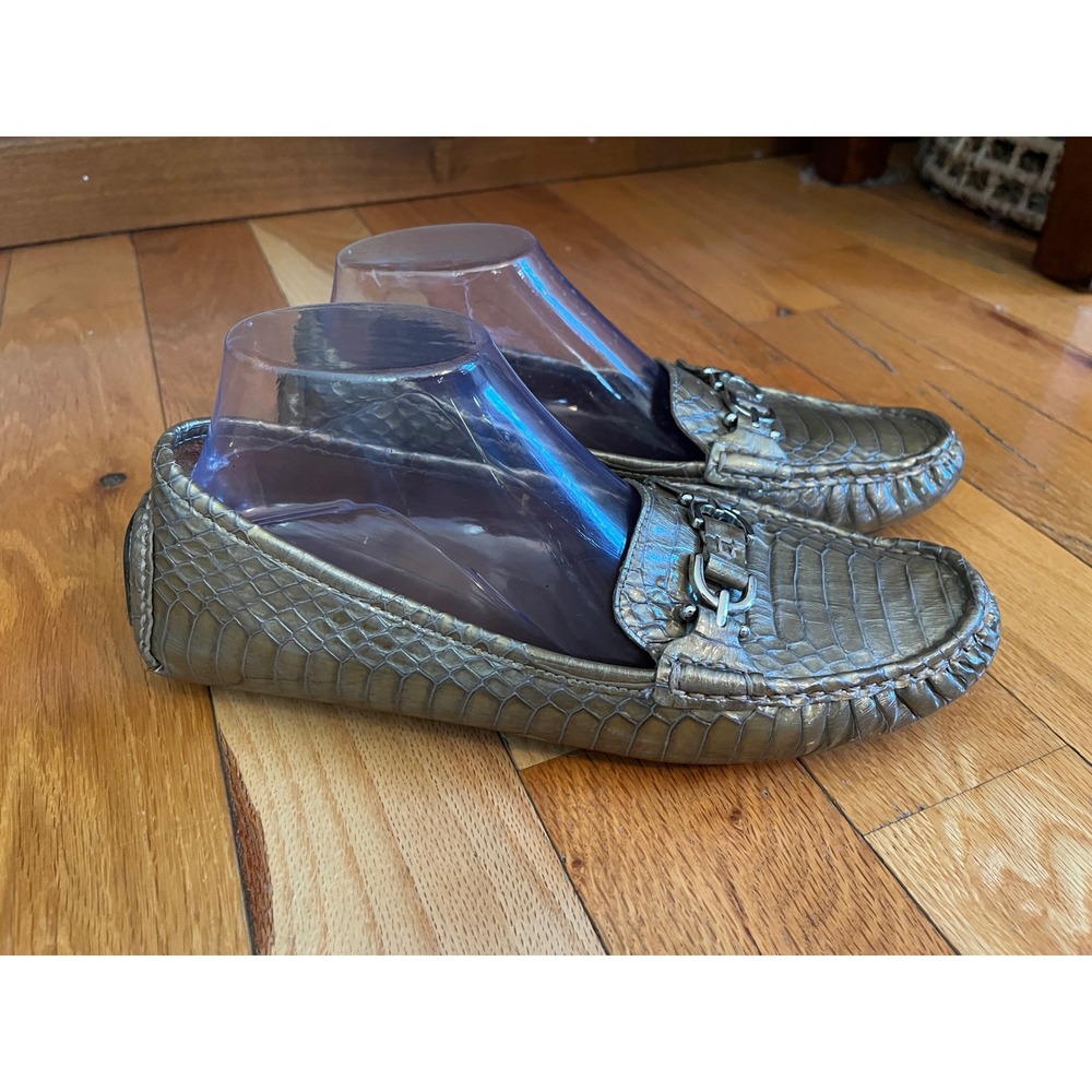 Donald J Pliner Viky Metallic Croc Patent Leather Driving Loafer‎ Size 10
